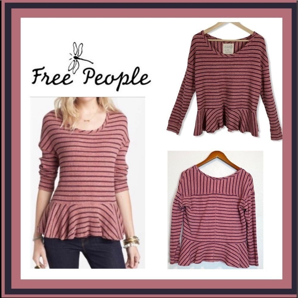 Free People Auntie Em Waffle Thermal Peplum Top Sz S